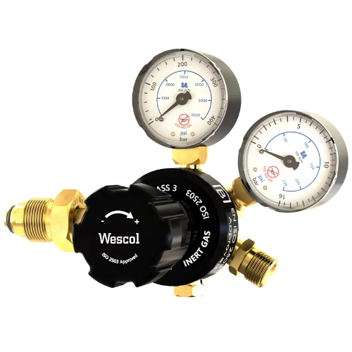 Wescol Argon Single Stage Two Gauge 10 Bar Side Entry Gas Regulator