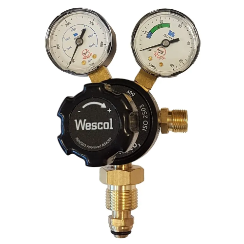 Wescol Argon Single Stage Two Gauge 10 Bar Bottom Entry Gas Regulator