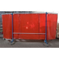 Rear View of 3 Panel Red Portable Welding Screen In Use