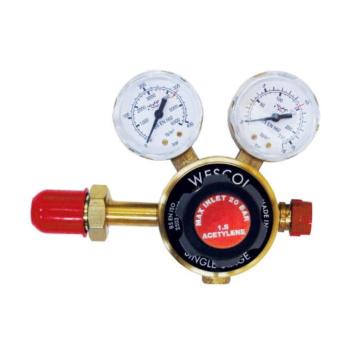 Wescol 2 gauge Acetylene side entry regulator 1.5 Bar Outlet.