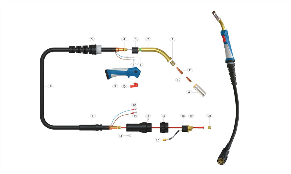 Max-Arc® MA25 Pro-Lite Air-Cooled MIG Welding Torch and Parts